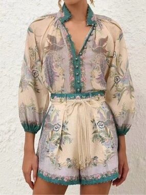 Zimmermann Cream Top and shorts with belt